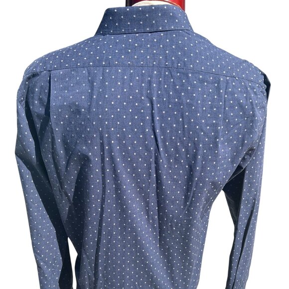 LORENZO UOMO Men's Trim Fit Button Up Shirt Blue White Dots Woven - 16 (34-35) - Picture 4 of 4